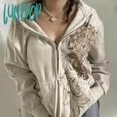 Lunivop Y2K Zip Up Hoodie Women Vintage 2000S Oversize Hooded Sweatshirts Graphic Grunge Streetwear